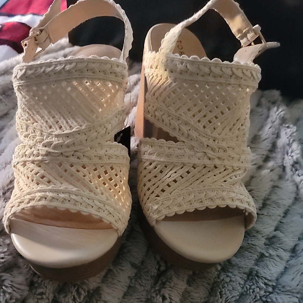 Torrid Cream Wedges with Chunky Heel and Woven Design